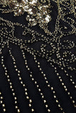 V Manche Noir 1920s Flapper Robe
