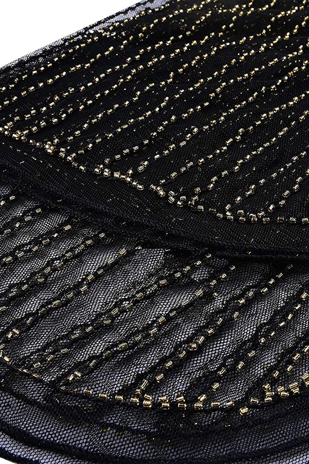 V Manche Noir 1920s Flapper Robe
