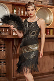 Robe Black Fringe Seuqins Gatsby des années 20