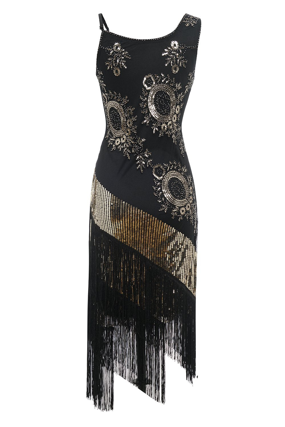 Robes Gatsby à paillettes noires à franges