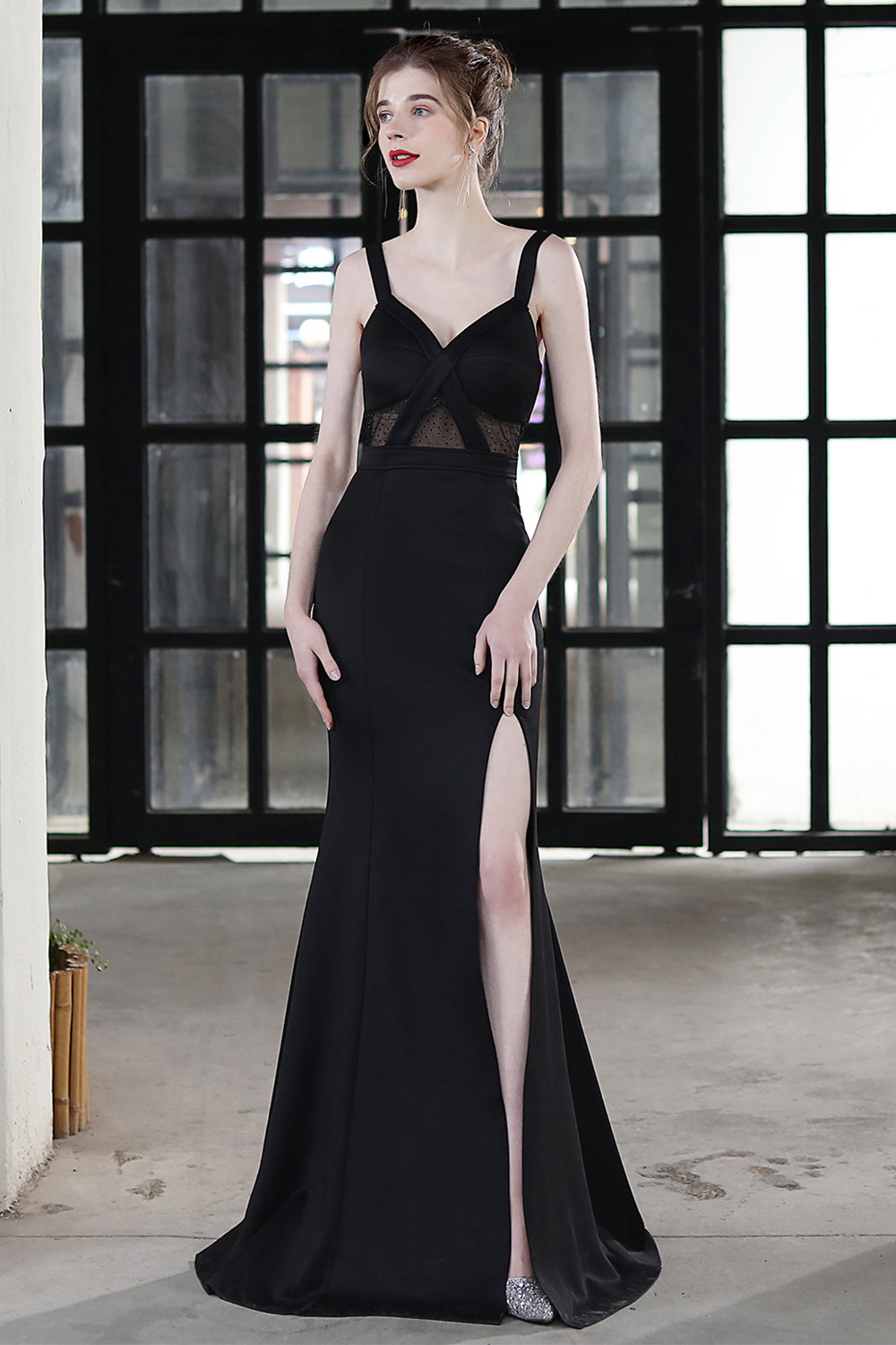 Robe formelle de bal longue sirène noire