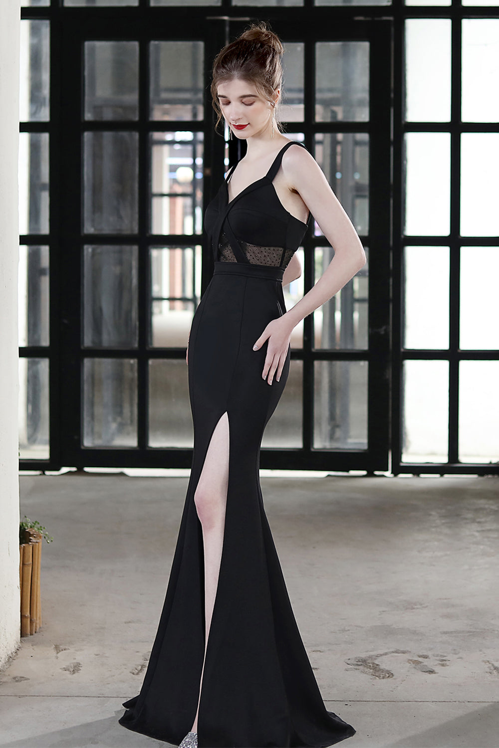 Robe formelle de bal longue sirène noire