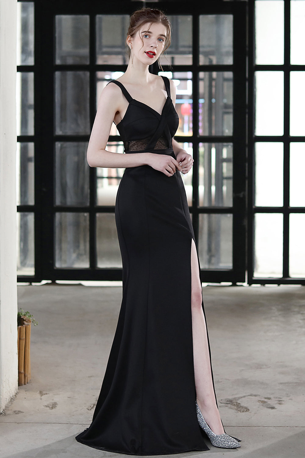 Robe formelle de bal longue sirène noire