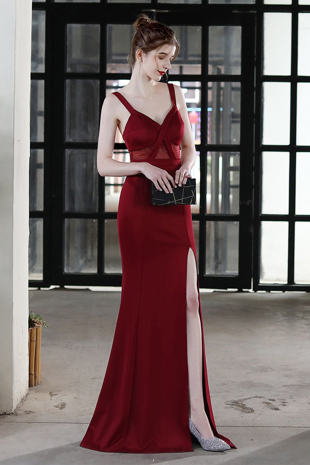 Robe formelle de bal longue sirène noire