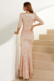 Gaine V Col Champagne Paillettes Robe de Fête Longue