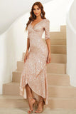 Gaine V Col Champagne Paillettes Robe de Fête Longue