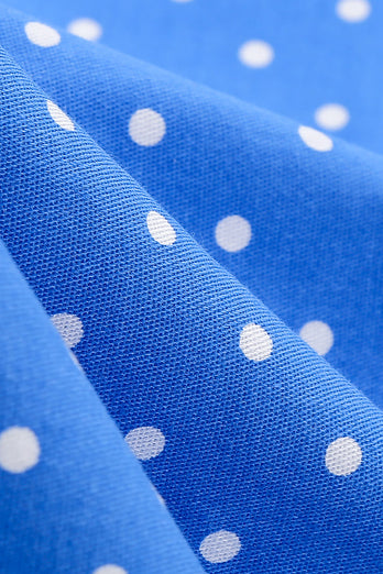 Halter Neck Blue Polka Dots Robe Vintage avec Backless