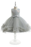 Robe de fille de fleur en Tulle sans manches grise avec noeud papillon