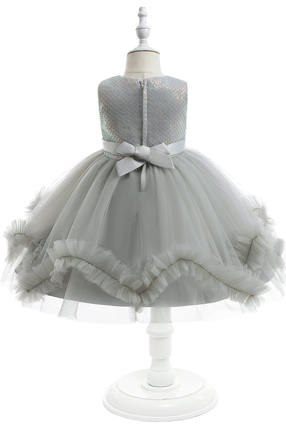 Robe de fille de fleur en Tulle sans manches grise avec noeud papillon