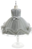 Robe de fille de fleur en Tulle sans manches grise avec noeud papillon