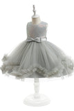 Robe de fille de fleur en Tulle sans manches grise avec noeud papillon