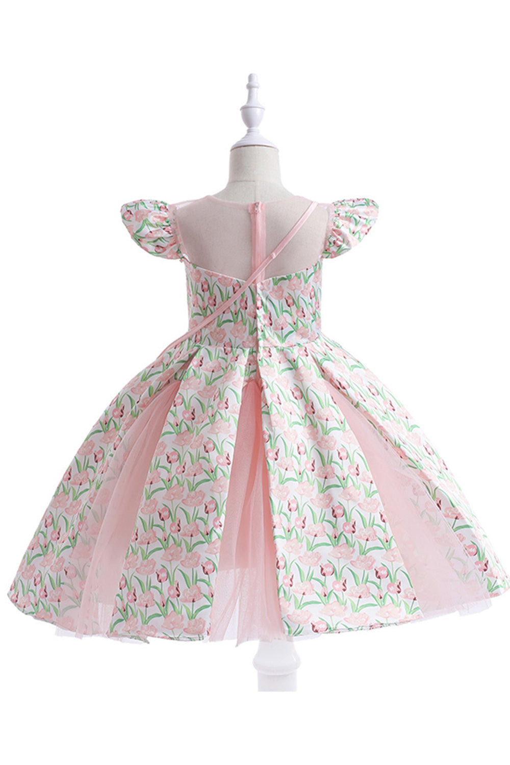 Robe de fille de fleur imprimée fleur rose