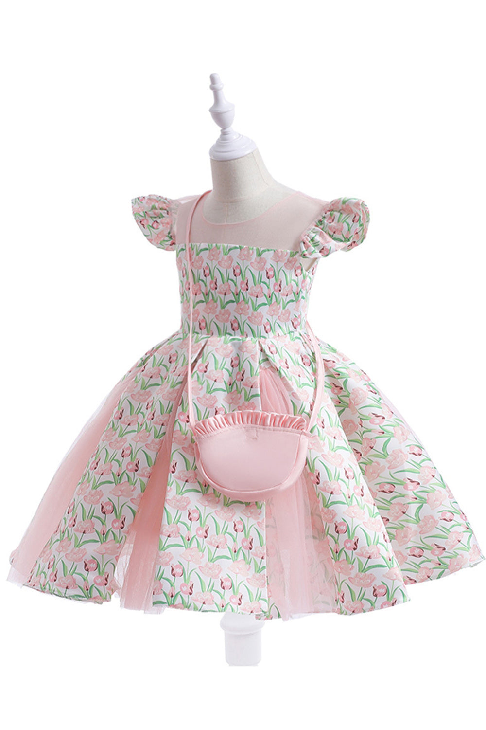 Robe de fille de fleur imprimée fleur rose
