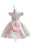 Robe de fille de fleur imprimée fleur rose