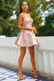 Robe de soirée courte rose à bretelles