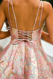 Robe de soirée courte rose à bretelles