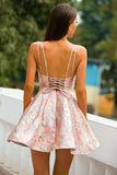 Robe de soirée courte rose à bretelles