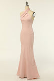 Mermaid Halter Blush Robe de demoiselle d’honneur longue avec dos sans dos