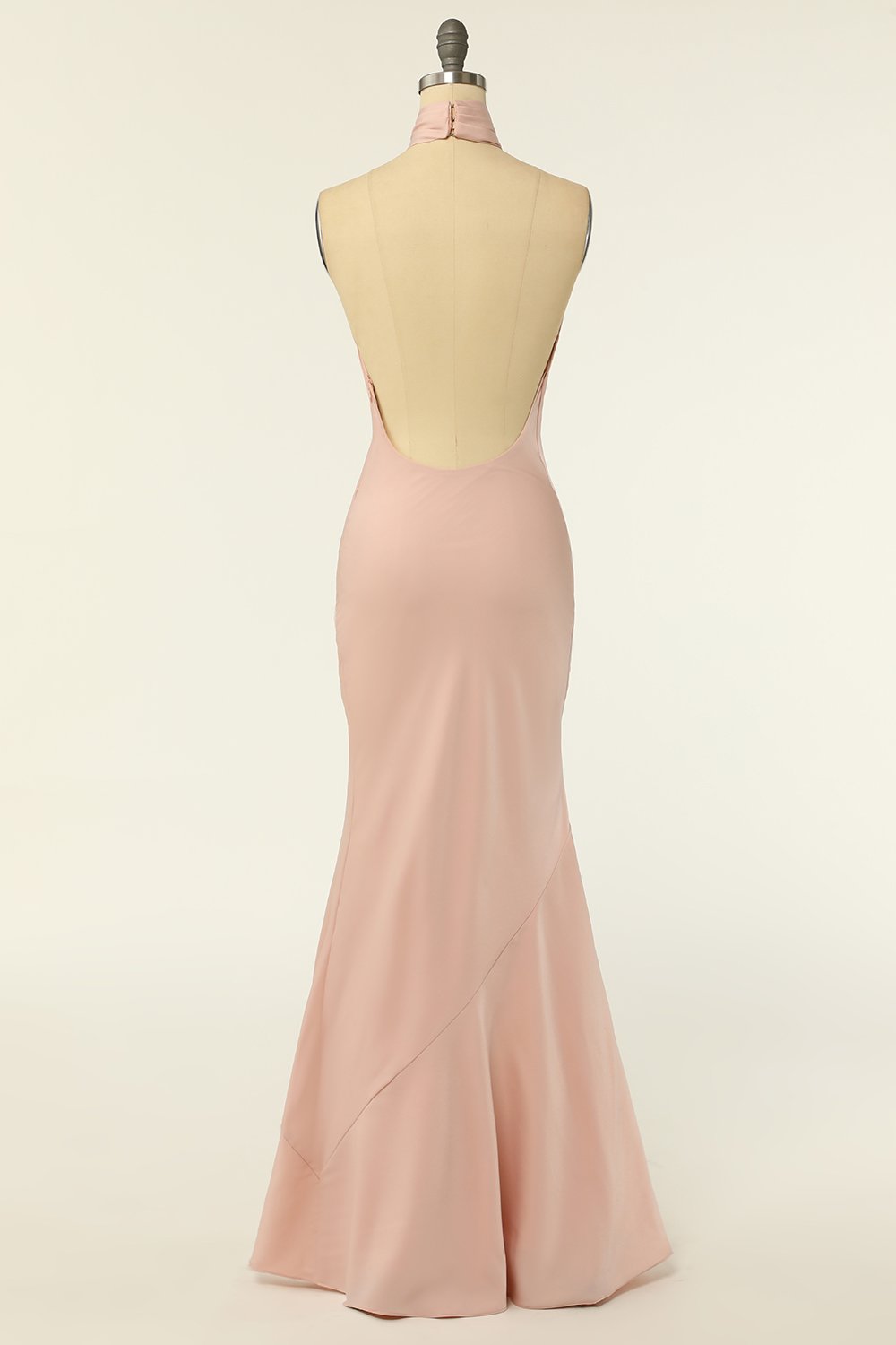 Mermaid Halter Blush Robe de demoiselle d’honneur longue avec dos sans dos