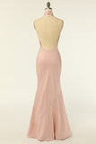 Mermaid Halter Blush Robe de demoiselle d’honneur longue avec dos sans dos