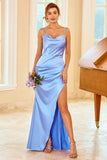 Robe de demoiselle d’honneur longue gaine pêche avec fente