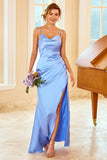 Robe de demoiselle d’honneur longue gaine pêche avec fente