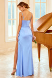 Robe de demoiselle d’honneur longue gaine pêche avec fente