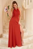 Robe de demoiselle d’honneur brun rouille à dos ouvert