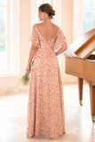 Imprimé Floral Orange Robe de Demoiselle d’Honneur