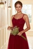 Robe de demoiselle d’honneur longue bordeaux avec dentelle