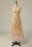 Une ligne Robe de soirée longue champagne chérie avec broderie