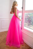 Deux pièces Spaghetti Straps Fuchsia Prom Robe avec Split Front
