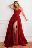 Deux pièces Spaghetti Straps Fuchsia Prom Robe avec Split Front