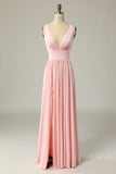 Classic A Line V Neck Yellow Long Prom Robe de bal avec front fendu