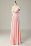 Classic A Line V Neck Yellow Long Prom Robe de bal avec front fendu