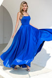 Robe de bal en satin sans dos bleu royal