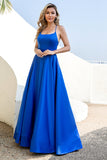 Robe de bal en satin sans dos bleu royal