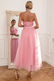 Magnifique robe de bal rose bustier A Line avec appliques