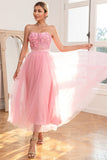 Magnifique robe de bal rose bustier A Line avec appliques