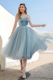 Robe de cocktail en tulle bleu ciel