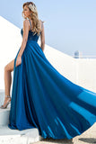 Robe de bal Spaghetti Bleue Avec Dentelle