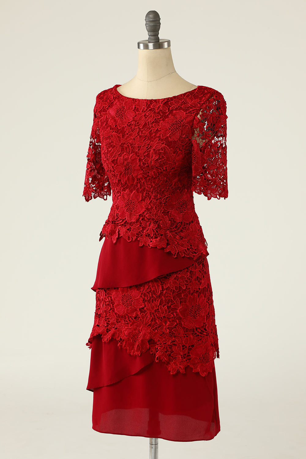 Robe de mère de la mariée deux pièces rouge foncé avec dentelle