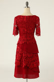 Robe de mère de la mariée deux pièces rouge foncé avec dentelle