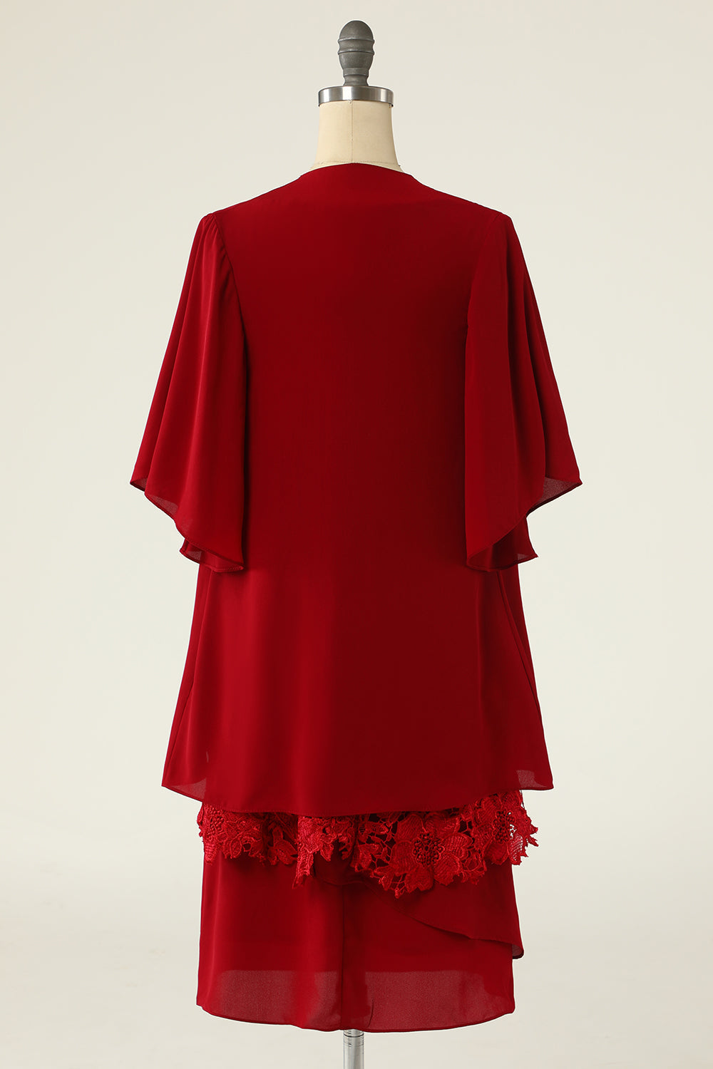 Robe de mère de la mariée deux pièces rouge foncé avec dentelle