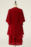 Robe de mère de la mariée deux pièces rouge foncé avec dentelle