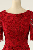 Robe de mère de la mariée deux pièces rouge foncé avec dentelle