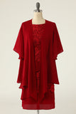 Robe de mère de la mariée deux pièces rouge foncé avec dentelle