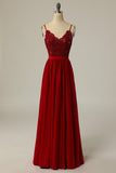 Robe de bal longue bordeaux avec dentelle perlée