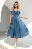 Princesse Une Ligne De l’Épaule Gris Bleu Robe de Bal De Fin d’Année
