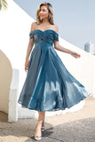 Princesse Une Ligne De l’Épaule Gris Bleu Robe de Bal De Fin d’Année